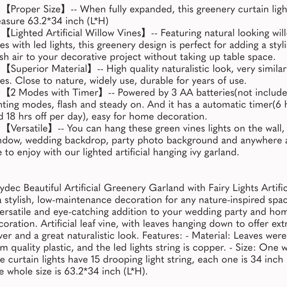 Artificial Vines Curtain Lights, Fake Greenery Garland Willow Leaves with Lights - Picture 8 of 8